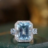 14k Gold 5.94 Ctw Natural Aquamarine & Diamond Ring