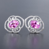 14k Gold 2.57 Ctw Natural Padparadscha Sapphire & Diamond Earrings
