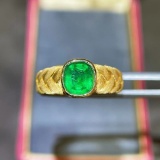 14k Gold 0.97 Ct Vivid Green Natural Emerald & Solitaire Ring