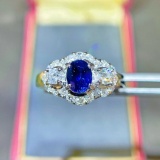 14k Gold 2.02 Ctw Vivid Blue Natural Sapphire & Diamond Ring