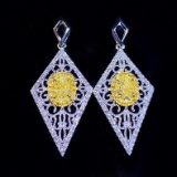 14k Gold 1.50 Ctw Natural Yellow Diamond & Diamond Earrings