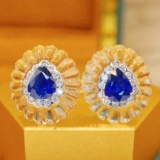 14k Gold 1.51 Ctw Natural Sapphire & Diamond Earrings