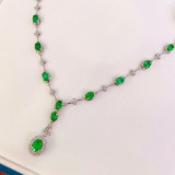 14k Gold 9.80 Ct Vivid Green Natural Emerald & Diamond Necklace