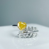 14k Gold 0.63 Ctw Natural Yellow Diamond & Diamond Ring