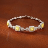 14k Gold 3.64 Ctw Natural Yellow Diamond & Diamond Bracelet