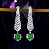 14k Gold 3.17 Ctw Vivid Green Natural Emerald & Diamond Earrings