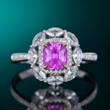14k Gold 1.01 Ctw Natural Padparadscha Sapphire & Diamond Ring
