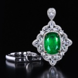 14k Gold 4.20 Ctw Vivid Green Natural Emerald & Diamond Ring/pendant