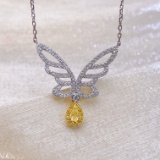 14k Gold 0.43 Ctw Natural Yellow Diamond & Diamond & Butterfly Necklace