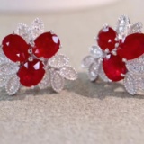 14k Gold 2.31 Ctw Natural Ruby & Diamond Earrings