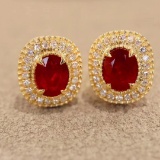 14k Gold 0.93 Ctw Natural Ruby & Diamond Earrings