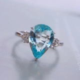 14k Gold 2.65 Ctw Natural Aquamarine & Diamond Ring