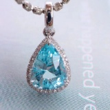 14k Gold 1.58 Ctw Natural Aquamarine & Diamond Pendant