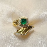 14k Gold 0.75 Ct Vivid Green Natural Emerald & Diamond Ring