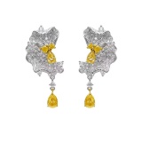 14k Gold 2.34 Ctw Natural Yellow Diamond & Diamond Earrings