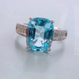 14k Gold 3.64 Ctw Natural Aquamarine & Diamond Ring
