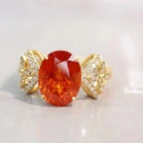 14k Gold 4.58 Ctw Natural Spessartine & Diamond Ring