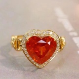 14k Gold 4.45 Ctw Natural Spessartine & Diamond Ring