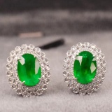 14k Gold 2.28 Ctw Vivid Green Natural Emerald & Diamond Earrings