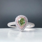 14k Gold 0.68 Ctw Natural Green Diamond & Diamond Ring