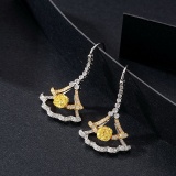 14k Gold 0.89 Ctw Natural Yellow Diamond & Diamond Earrings
