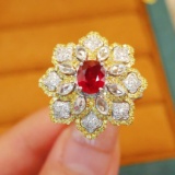 14k Gold 2.01 Ctw Natural Ruby & Diamond & Flowers Ring/brooch/pendant