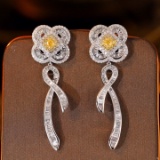 14k Gold 1.80 Ctw Natural Yellow Diamond & Diamond Earrings