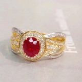 14k Gold 1.44 Ctw Natural Ruby & Diamond Ring