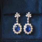 14k Gold 3.41 Ctw Natural Sapphire & Diamond Earrings