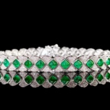 14k Gold 5.53 Ctw Natural Emerald & Diamond Bracelet