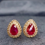 14k Gold 1.32 Ctw Natural Ruby & Diamond Earrings