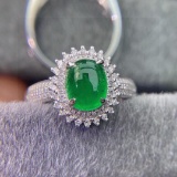 14k Gold 3.98 Ct Vivid Green Natural Emerald & Diamond Ring