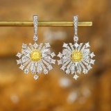 14k Gold 2.45 Ctw Natural Yellow Diamond & Diamond Earrings