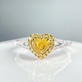14k Gold 0.71 Ctw Natural Yellow Diamond & Diamond Ring