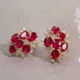 14k Gold 3.55 Ctw Natural Ruby & Diamond Earrings