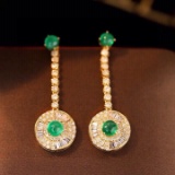 14k Gold 1.76 Ctw Vivid Green Natural Emerald & Diamond Earrings