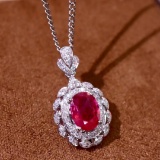14k Gold 1.06 Ctw Vivid Red Natural Ruby & Diamond Pendant