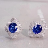 14k Gold 1.88 Ctw Natural Sapphire & Diamond Earrings