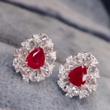 14k Gold 1.18 Ctw Natural Ruby & Diamond Earrings
