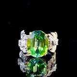 14k Gold 6.12 Ctw Natural Tourmaline & Diamond Ring