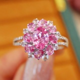 14k Gold 1.87 Ctw Natural Padparadscha Sapphire & Diamond Ring