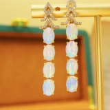 14k Gold 3.23 Ctw Natural Opal & Diamond Earrings