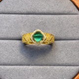 14k Gold 1.00 Ct Vivid Green Natural Emerald & Diamond Ring