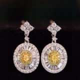 14k Gold 1.00 Ctw Natural Yellow Diamond & Diamond Earrings