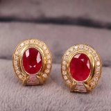14k Gold 1.58 Ctw Natural Ruby & Diamond Earrings