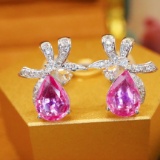 14k Gold 1.80 Ctw Natural Padparadscha Sapphire & Diamond Earrings