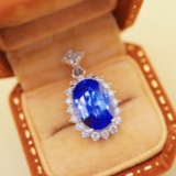 14k Gold 3.30 Ctw Natural Sapphire & Diamond Pendant