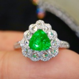 14k Gold 1.51 Ctw Vivid Green Natural Emerald & Diamond Ring