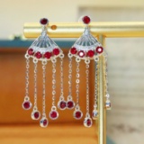 14k Gold 1.82 Ctw Vivid Red Natural Ruby & Diamond Earrings