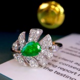 14k Gold 1.08 Ctw Vivid Green Natural Emerald & Diamond Ring